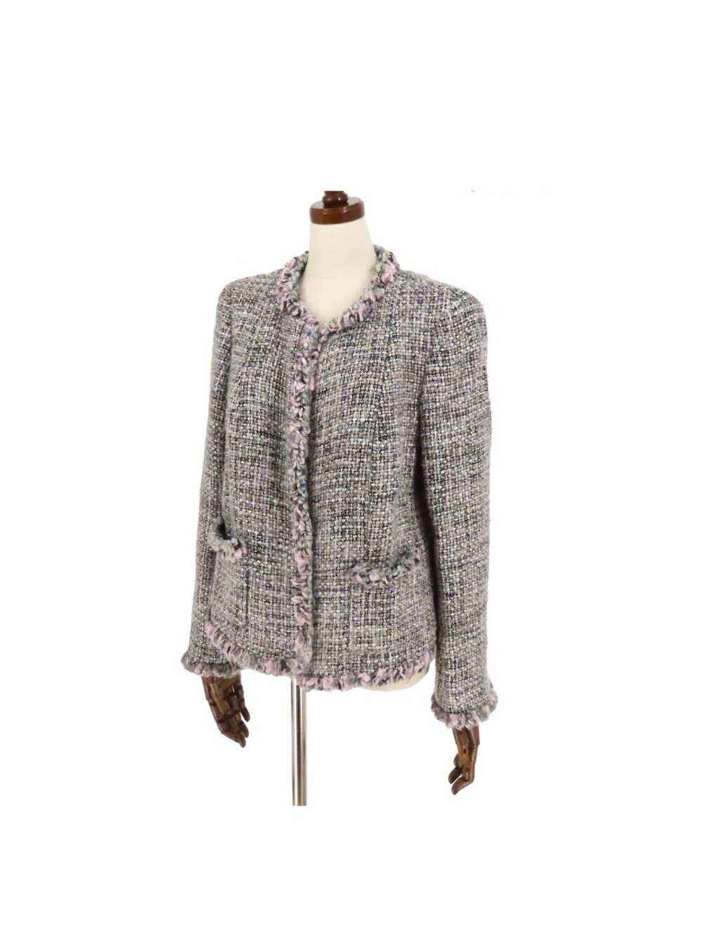 Chanel Tweed Jacket Multicolor Viscose Wool 03A L Collarless 42